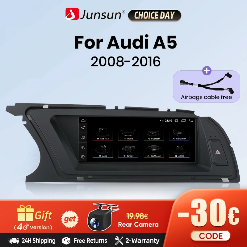 Junsun 8.8 inch Wireless CarPlay Andorid Auto Car Radio Multimedia For Audi A5 2009-2016 Touch Navigation Autoradio WIFI 4G SIM