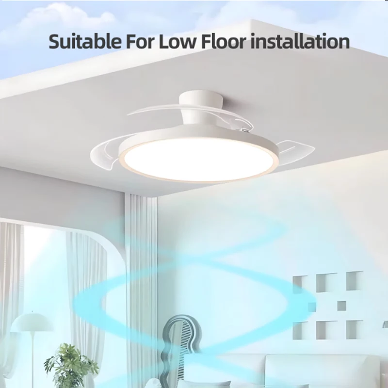 Smart Invisible LED Ceiling Fan Lights DC motor Large Air Volume folding blades fan lamp chandelier kitchen Bedroom Dining room
