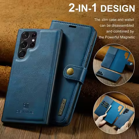 For Galaxy S20 S21 S22 Plus S23 S24 FE S25 Ultra Case Leather Magnetic Detachable Wallet Cover For Samsung A36 A55 A54 A53 A52