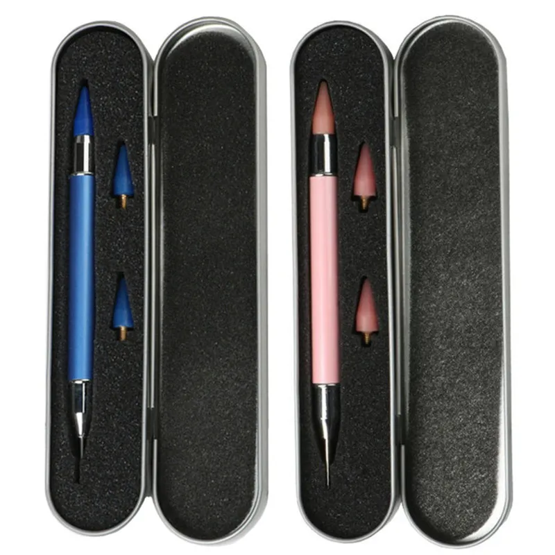 Dual-ended Nail Art Dotting Pen Set With 2 Replaced Heads Rhinestone Beads Studs Picker Wax Pencil Brush Nails Art Tools