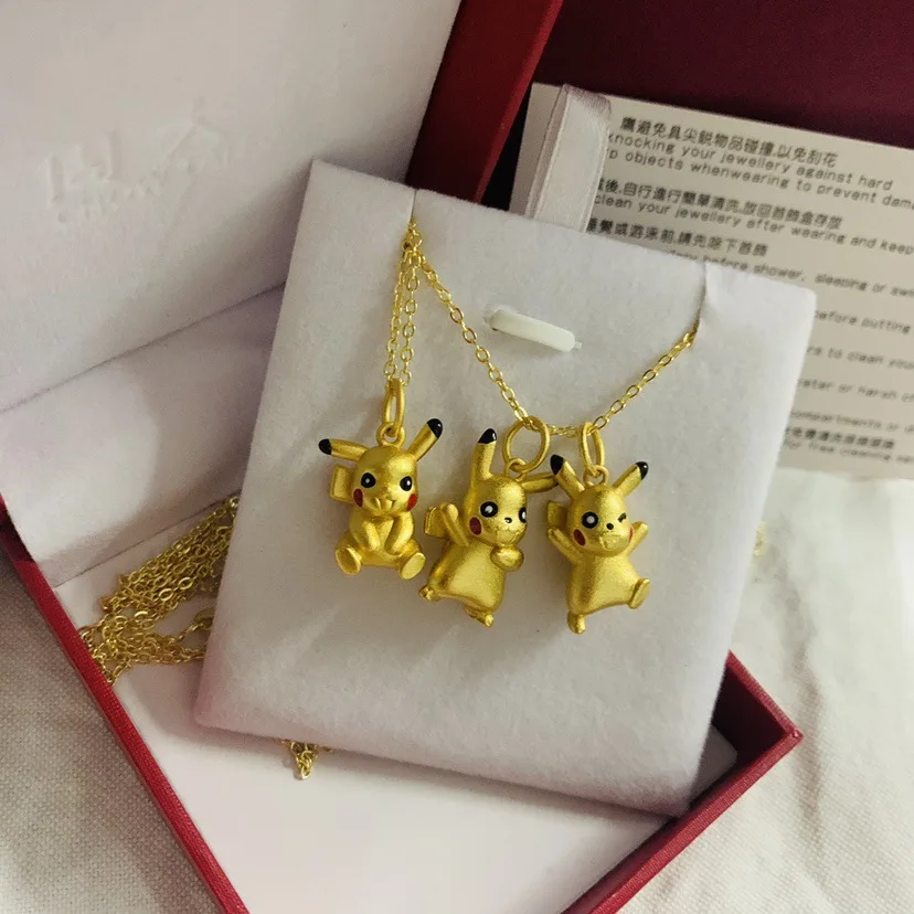 Pokémon Necklace Kawaii Golden Lightning Mouse Pendants Cartoon Figure Fans Collection Present Yellow Jewelry Sweater Chain Gift