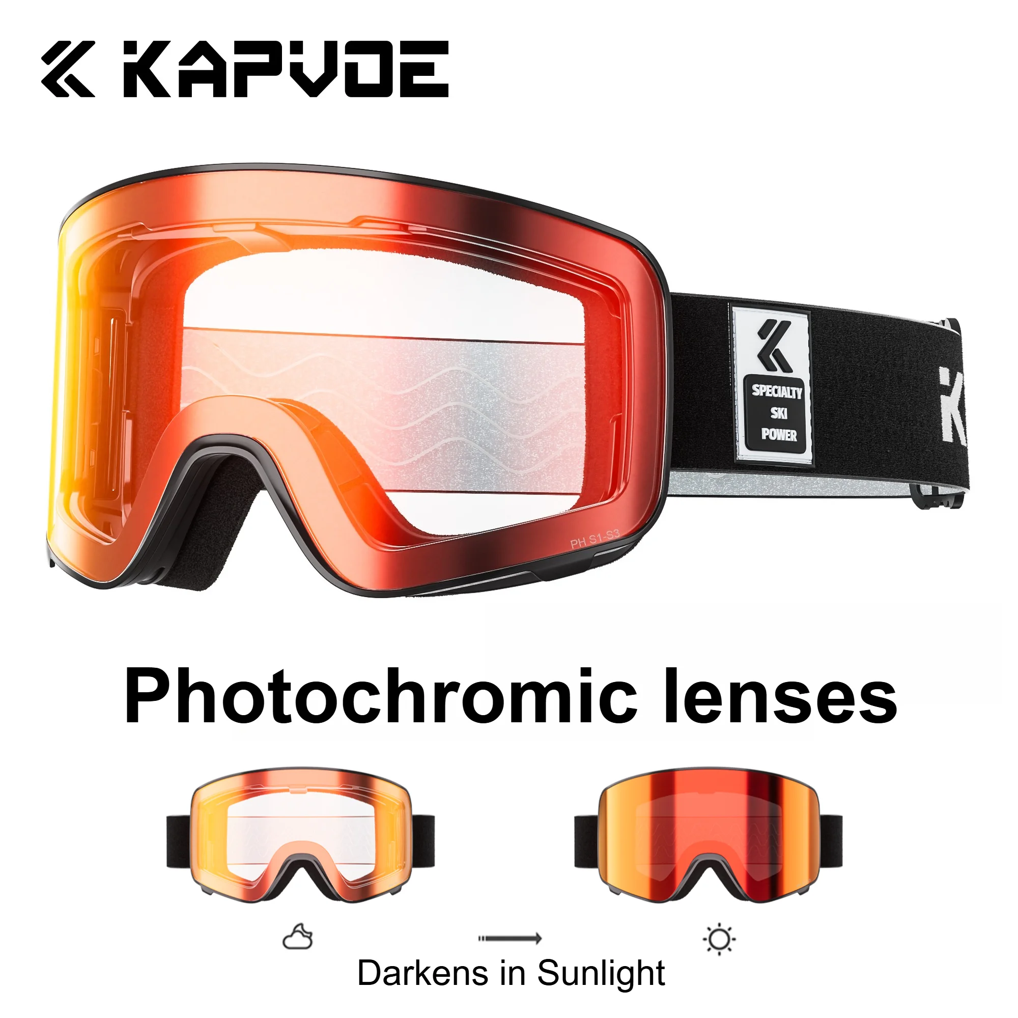 

Kapvoe UV400 Protection Men Women Ski Goggles Photochromic Ski Goggles Magnetic Anti-Fog Lenses Snow Sunglasses Sports Eyewear