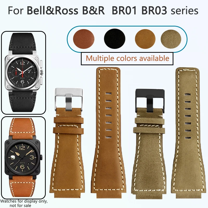 

For Bell&Ross watch strap BR men's watch belt BR01 BR03 Leather watchband bracelet Bell Ross 35X24mm convex interface for men