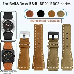 For Bell&Ross watch strap BR men's watch belt BR01 BR03 Leather watchband bracelet Bell Ross 35X24mm convex interface for men