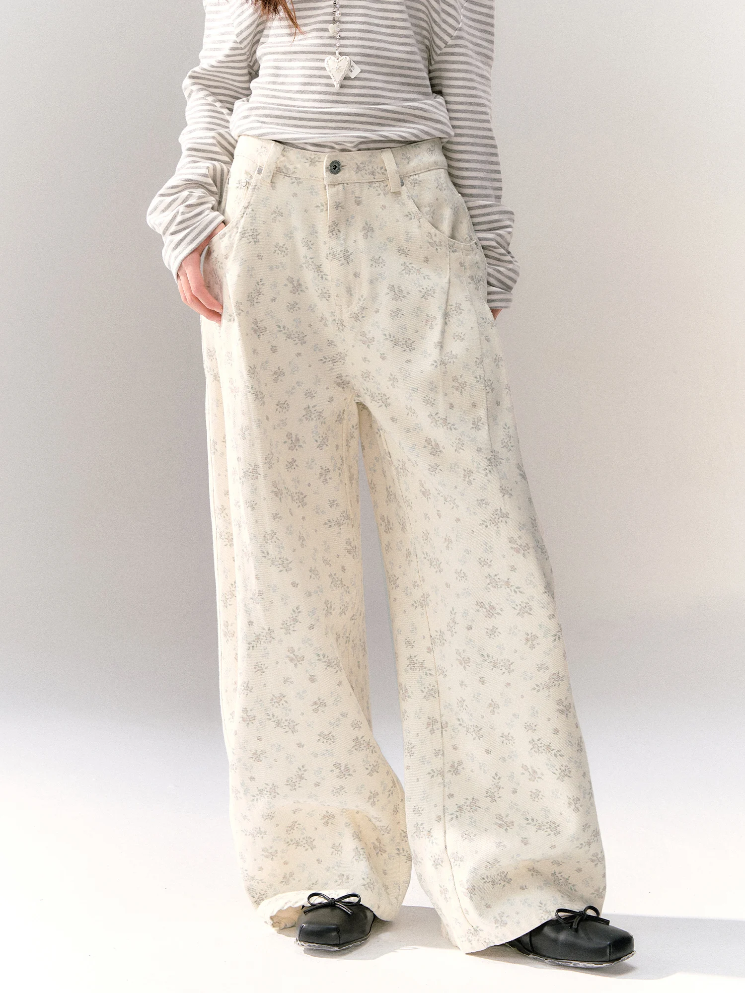 Guuka Hero Women's Casual Pants Loose Fit Pure Cotton Floral Print Straight Leg Trousers Comfortable Breathable Casual Wear
