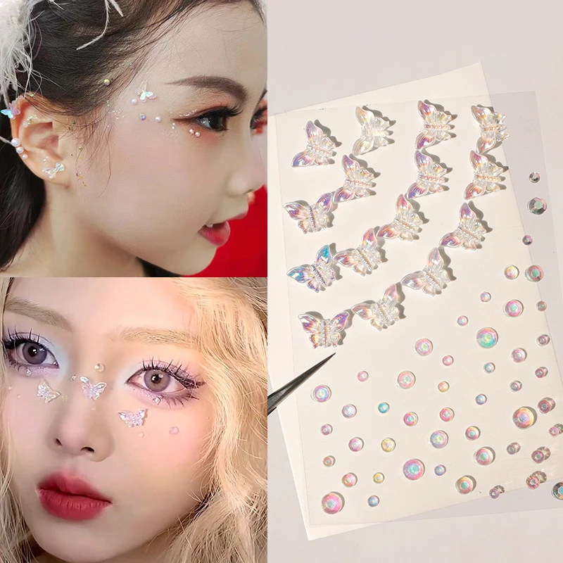 Stiker 3D mata rias wajah DIY, stiker dekorasi seni kuku berlian imitasi, stiker Eyeshadow 1Set