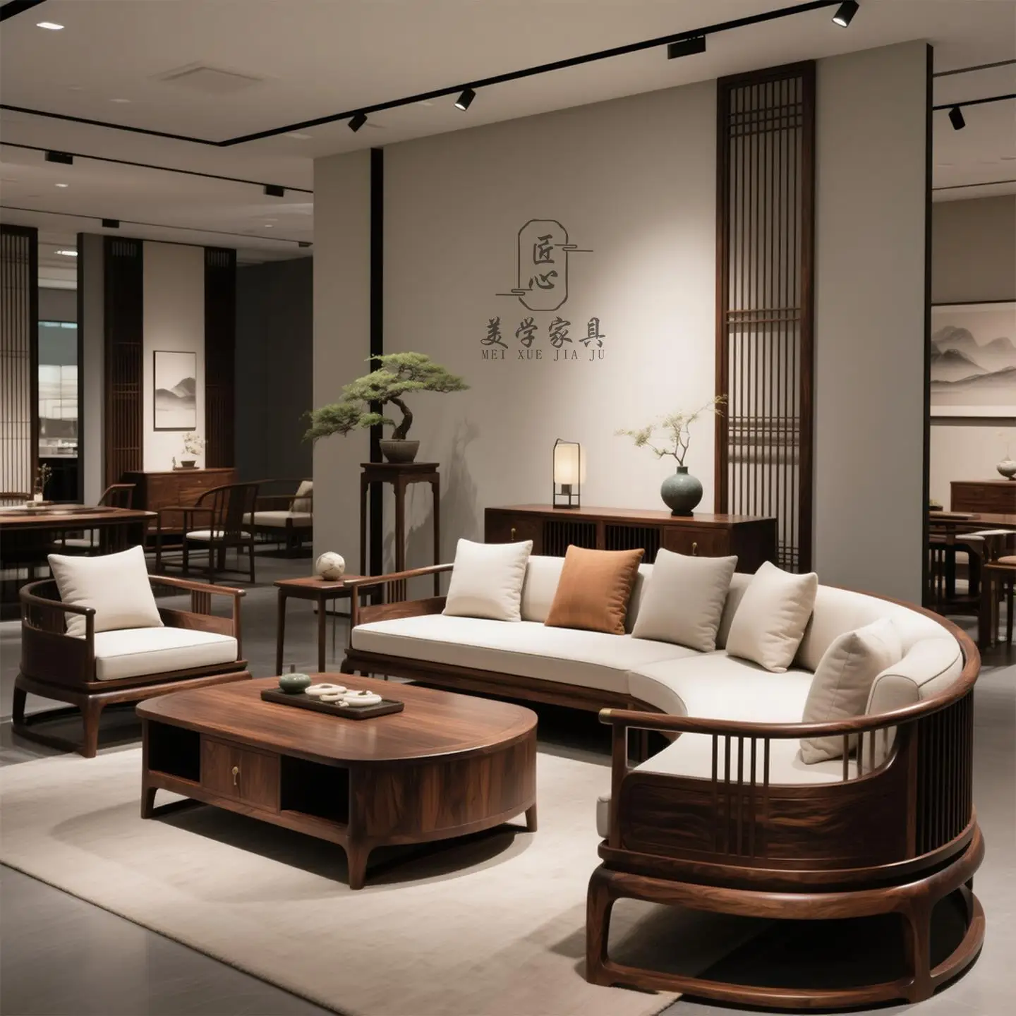 New Chinese-style North American black walnut solid wood sofa combination simple villa mansion large flat living room furniture