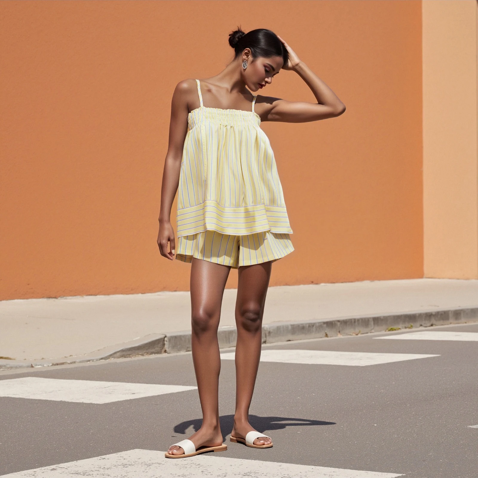 

New Womens Casual 2 Piece Outfits Sleeveless Stripes Print Loose Cami Tops + Shorts Set Loungewear Hot Sale S-XL