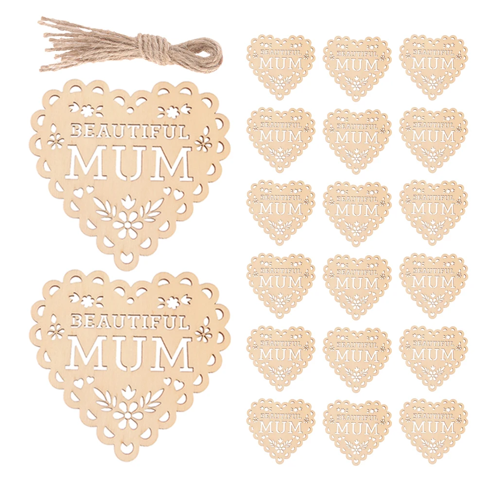

20 Pcs Mother's Day Pendant Cutout Household Hollow-out Wood Decor Happy Brunch