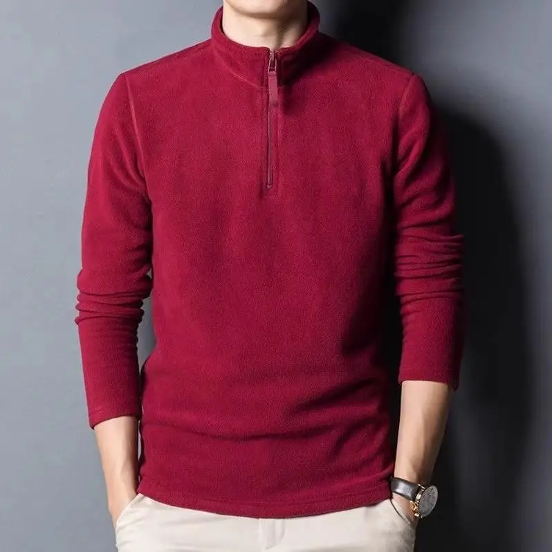 Men's Spring Autumn Double-sided Fleece Sweatshirt Casual Workwear Half-zip Wear-resistant Dirty Base Layer Top