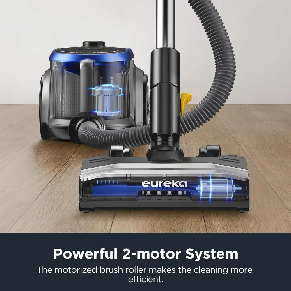

Bagless Canister Vacuum with Washable HEPA Filter, 16KPA Suction for Carpets/Hard Floors, Compact Design