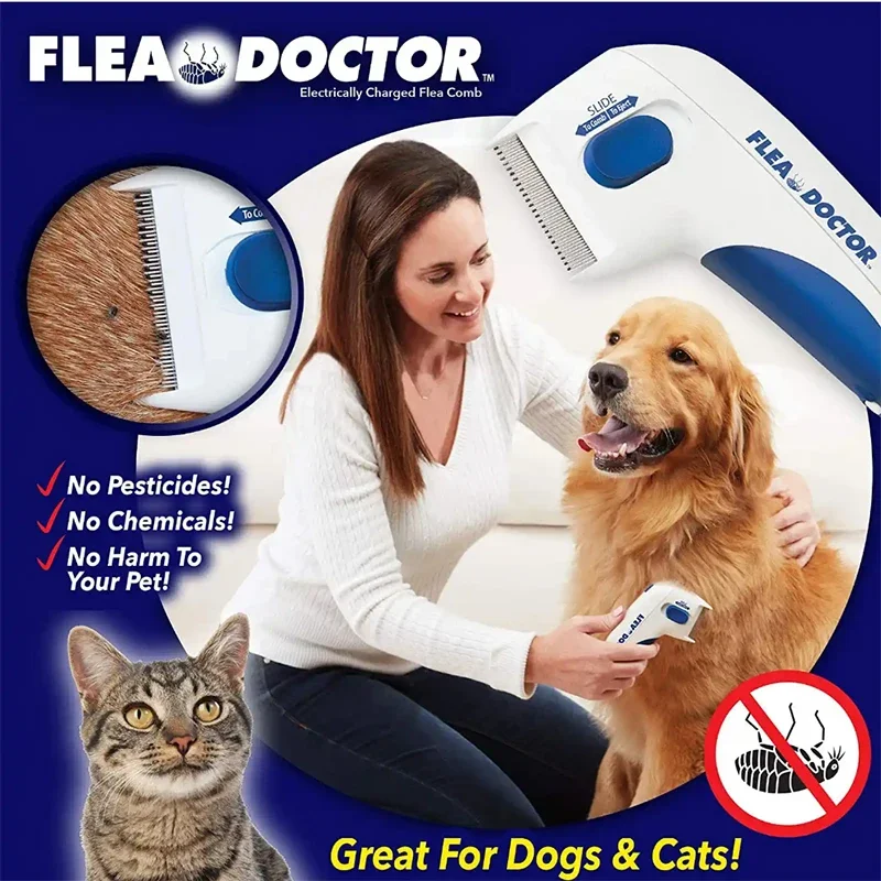 1 PC Flea Doctor Electric Flea Comb for Pets - Effective, ABS Material, 2 AA Batteries Required, Suitable for Cats and Dogs