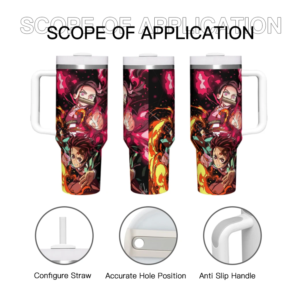 Car Travel Mugs Anime Demon Slayer Blade Stainless Steel 304 Tumbler Water Bottle 40oz/1200ml