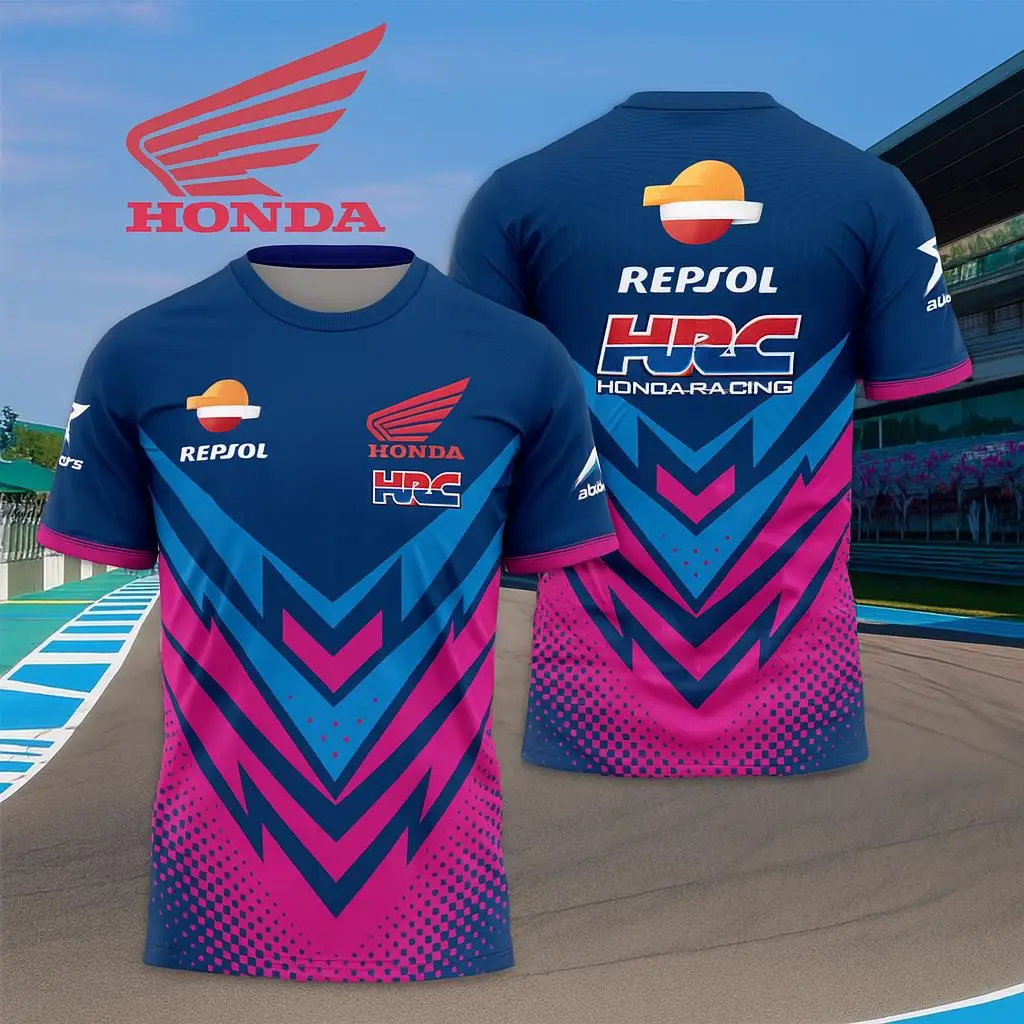 

2026 Honda HRC One Heart Castrol Racing T-Shirt Men Women Clothes Short-sleeved Elastic Honda Casual Training Moto Jersey