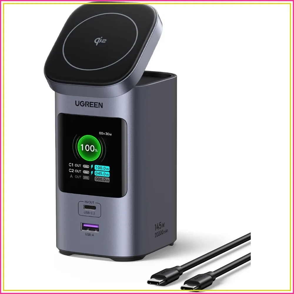 

20000mAh 145W PD 3.0 Portable Charger Qi2 15W Wireless Fast Charging Magsafe Battery Pack with TFT Display for iPhone/MacBook/iPad