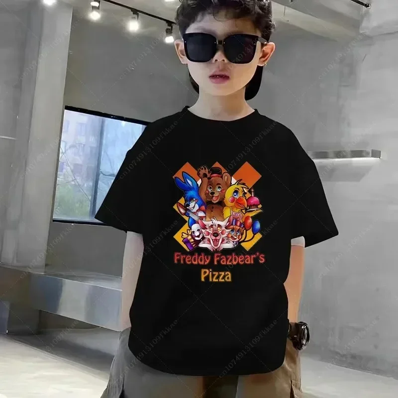 FNAF Print 100%Cotton Tshirt Boy Summer Kawaii Tops Casual Short Y2k Bear Rabbit Game Anime Tees Kids Clothes Girl Free Shipping