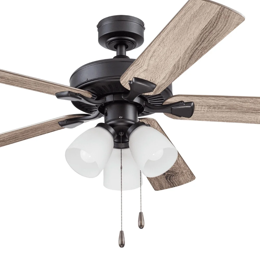 52 Inch Rustic Ceiling Fan with Frosted Glass Light Kit Reversible Motor Pull Chains Dual Finish Blades Large Rooms