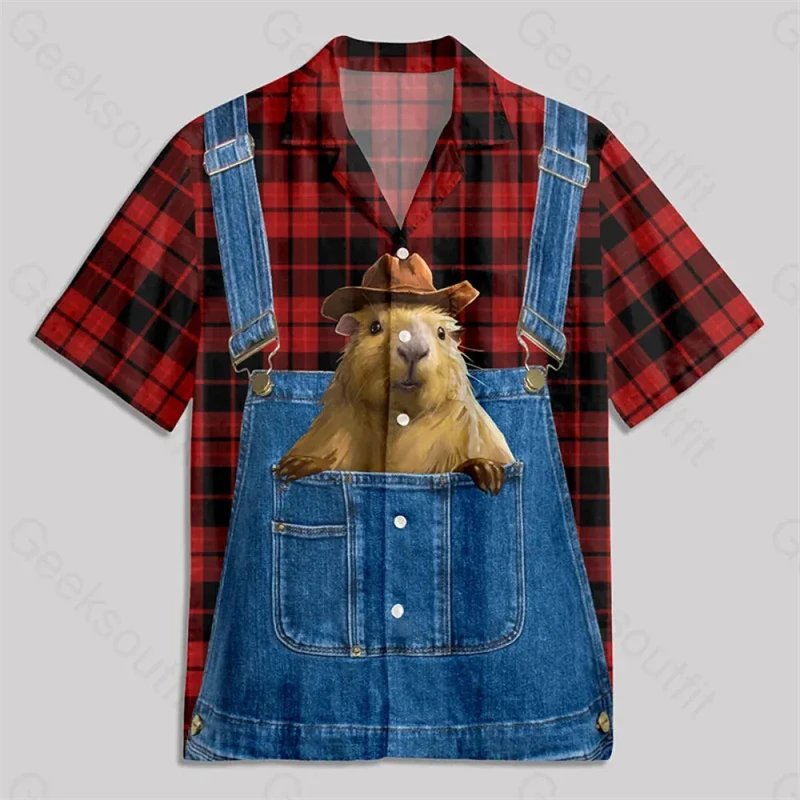 

3D Print Overalls Pattern Funny Cosplay Men Hawaiian Shirt Hip Hop Party Pineapple Fruit Short Sleeve Shirts Summer Daily 2025