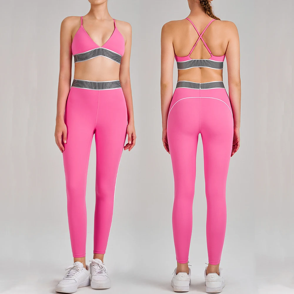 

Women's 2 Piece Set Medium Support Sports Bra High Waist Tummy Control Yoga Pants Cross Back Butt Lift For Running Gym Fitness
