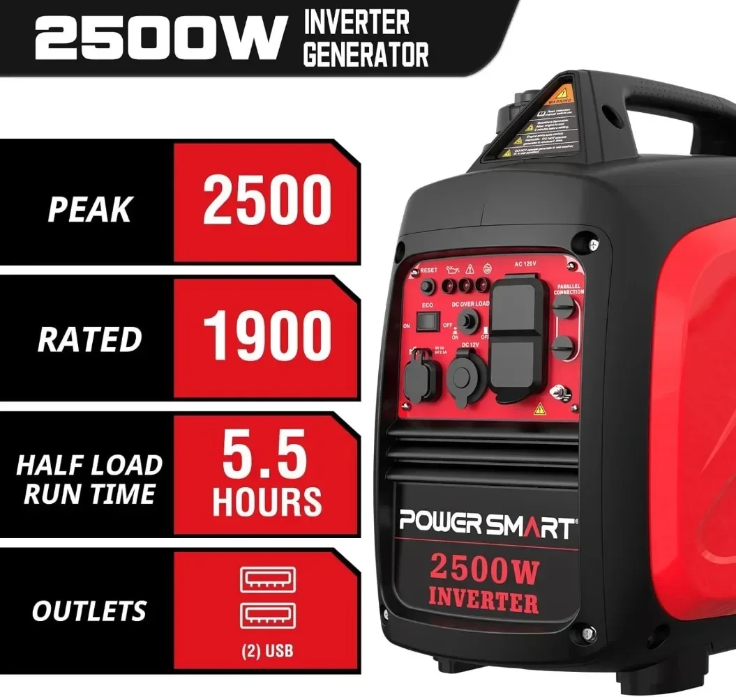 2500-Watt Gas Powered Portable Inverter Generator, Super Quiet for Camping, Tailgating, Home Emergency Use