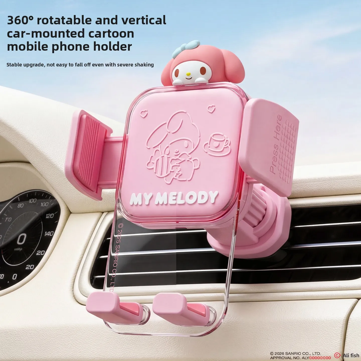 

Sanrio Car Mobile Phone Rotatable Stand Navigation Stand New Anime Girls Car Accessories Cute Hello Kitty My Melody Holiday Gift
