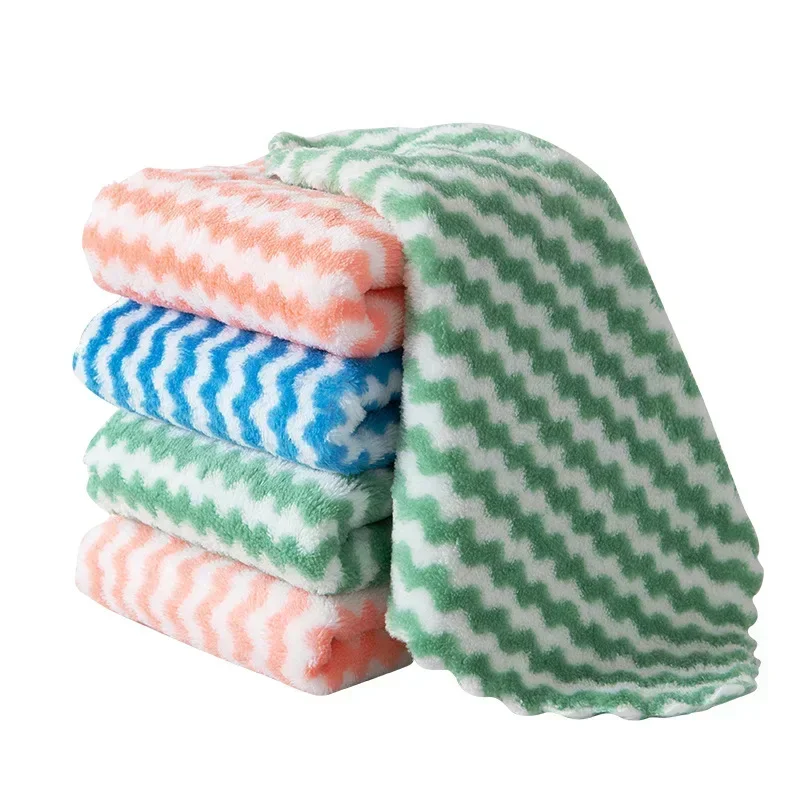 Wave Pattern Cleaning Towel Water Absorbent Non-shedding Household Chore Kitchen Cloth Effortless Grease Removing Fabric