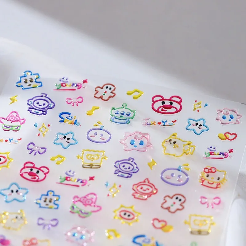 Dibujos animados lindo Jelly Line personajes de Anime Bob Esponja pantalones cuadrados pegatinas de uñas fundas de teléfono decorativas pegatinas de taza de agua al por mayor