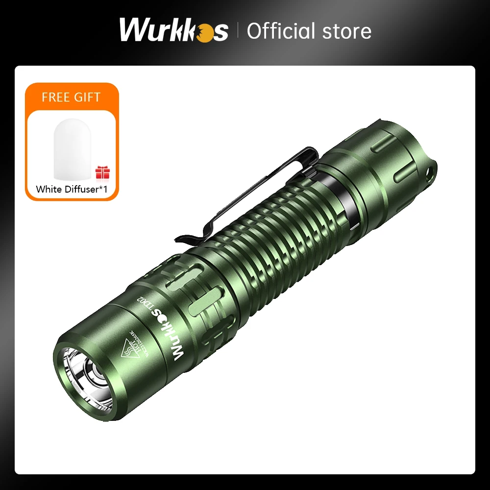 Wurkkos TD02 Tactical Flashlight 2000LM Pocket Torch 18650 Rechargeable EDC Type-C Charging Port Tail Switch IPX8 Waterproof