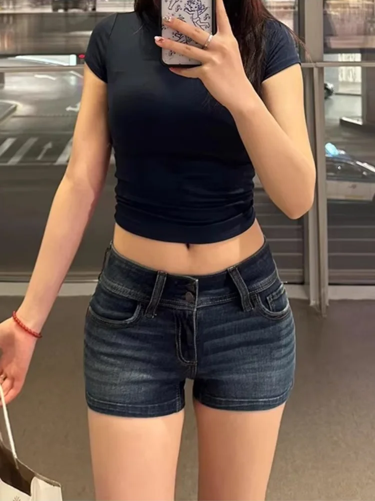 

Low Waist Flared Hip Women's Denim Shorts American Hot Girl Style Summer New Retro All-Match A-Line Body Heat Pants