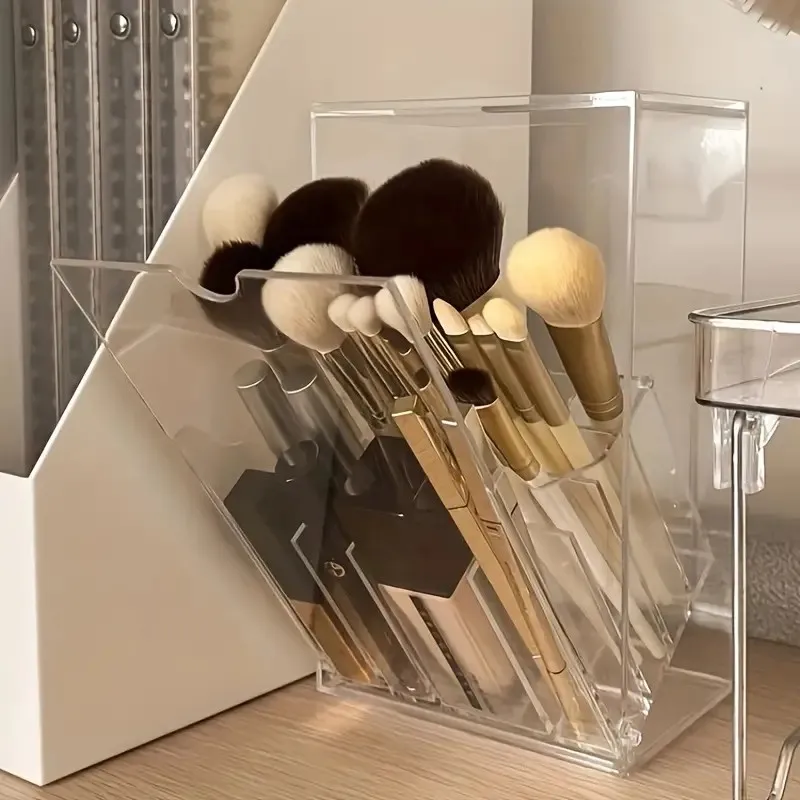 

Sleek Acrylic Makeup Brush Holder - Adjustable Transparent Organizer for Desk or Vanity, No-Install Design, Perfect for Brushes