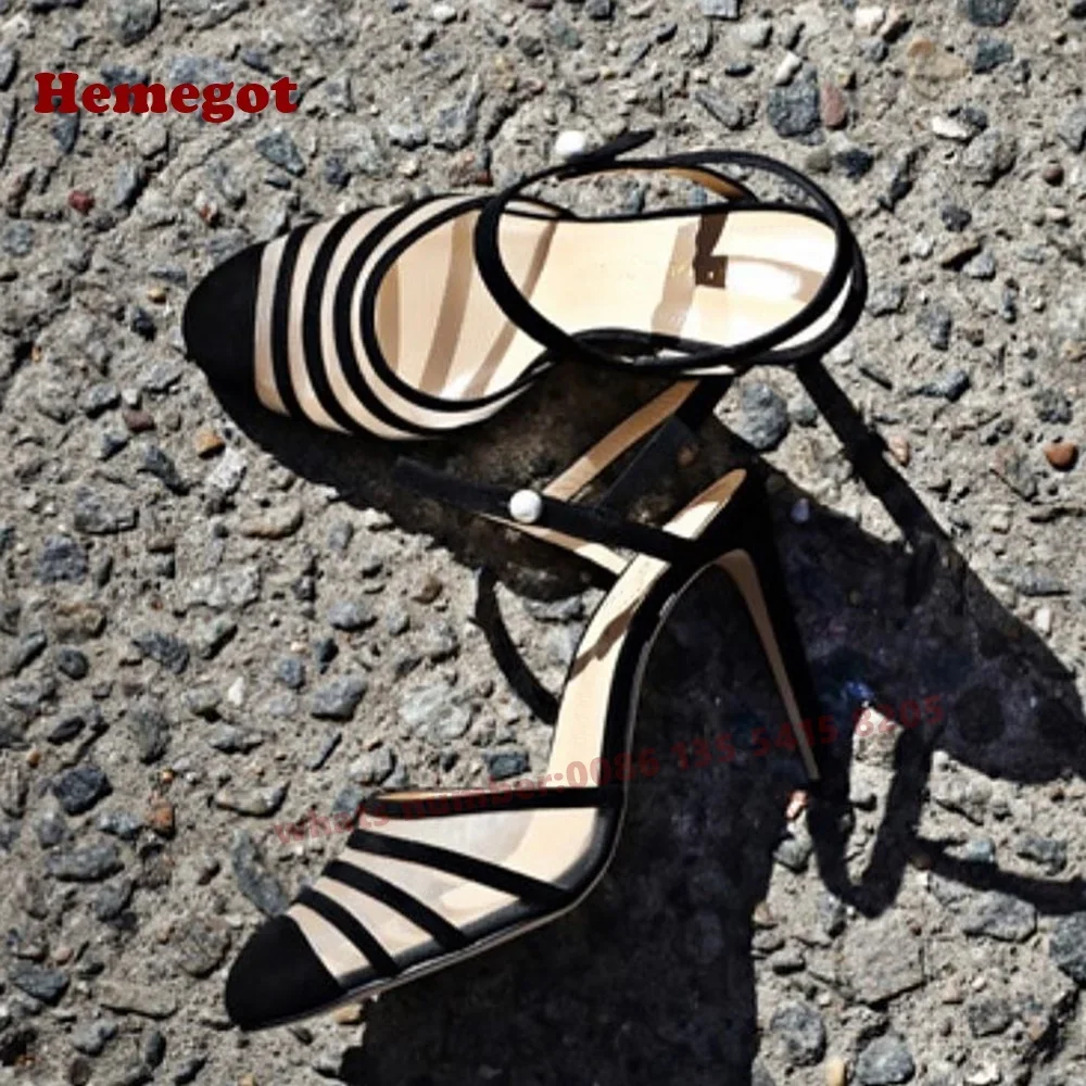 Air Mesh Slingback Stiletto Heels Women's Sandals Stripes Cut Out Pearl Pumps Round Toe Summer Black 2025 New Luxury Party Shoes