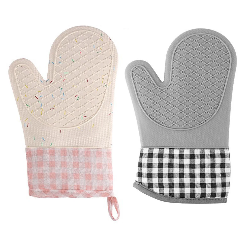 Silicone Oven Mitts, Silicone Oven Gloves Set with Quilted Liner for Kitchen Cooking Baking Grilling, Gloves for Home