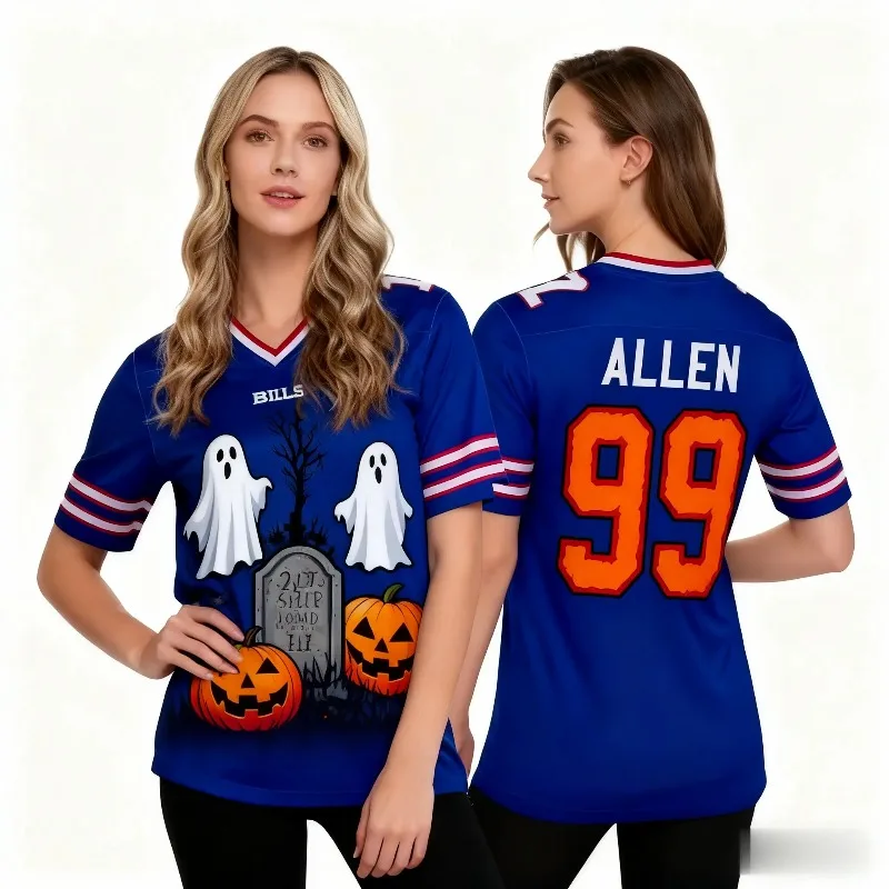 

Women's Summer Bills Football Jersey Halloween Ghosts Pumpkins & Tombstone Graphic Print Allen #99 Casual Fashion Sports Top