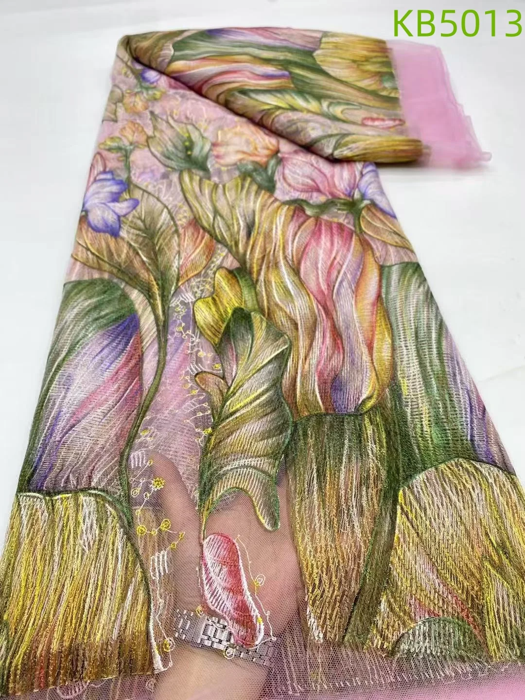 

African Flower Tulle Lace Fabrics 5 Yards Dubai Lace Fabrics Quality 2024 French Mesh Lace Embroidery Fabrics For Sewing KB5013