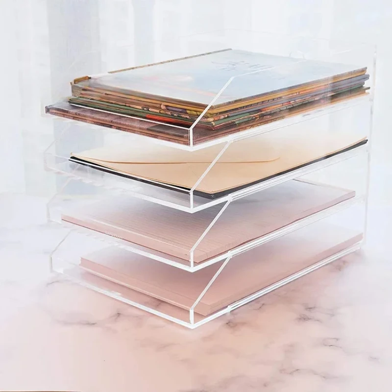 

Stackable double-layer acrylic file tray, environmentally friendly and highly transparent data organizing rack, multi-layer stor