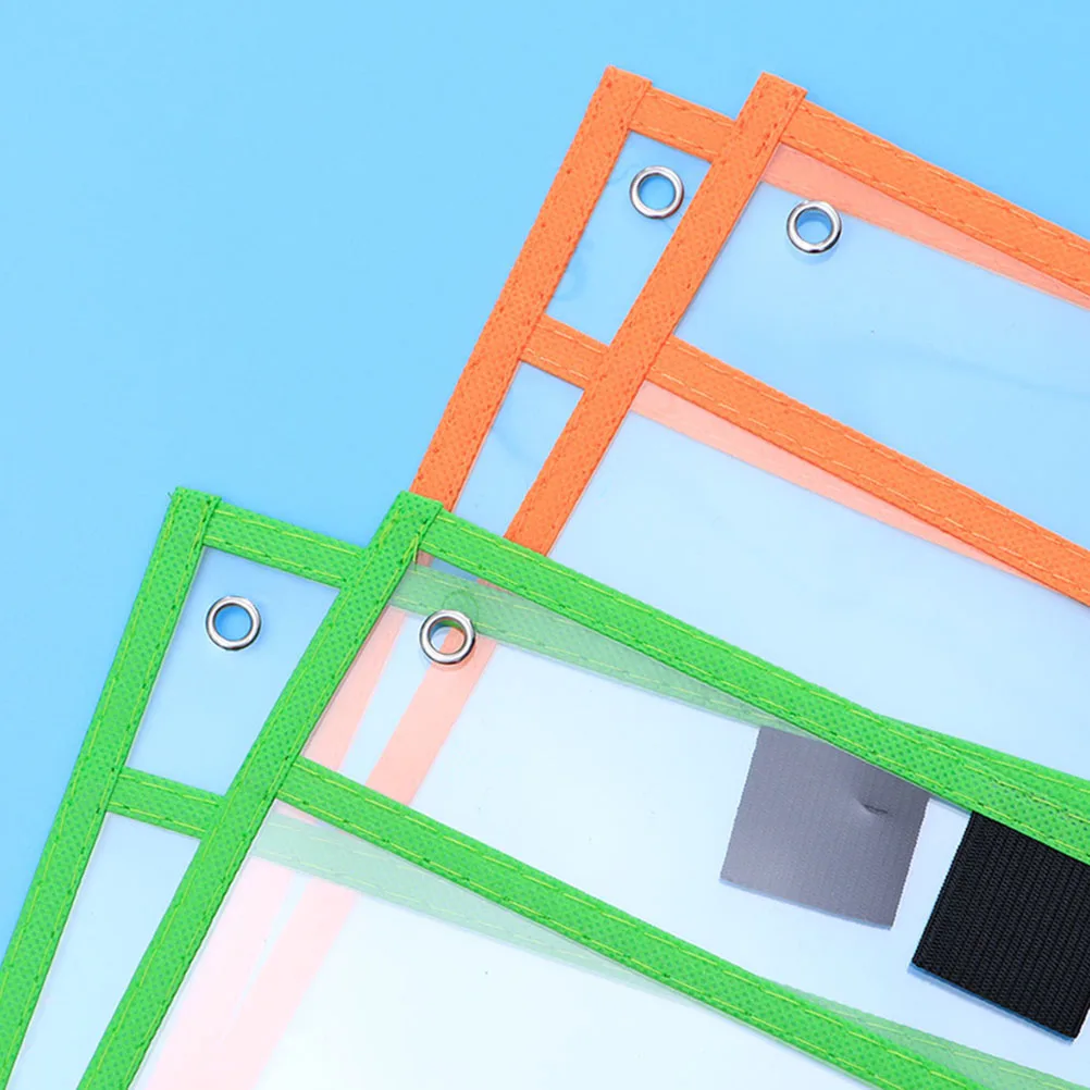 

8pcs Dry Erase Pockets Clear Reusable File Bags Waterproof PVC Office Supplies Marker Holder Metal Grommet Hanging