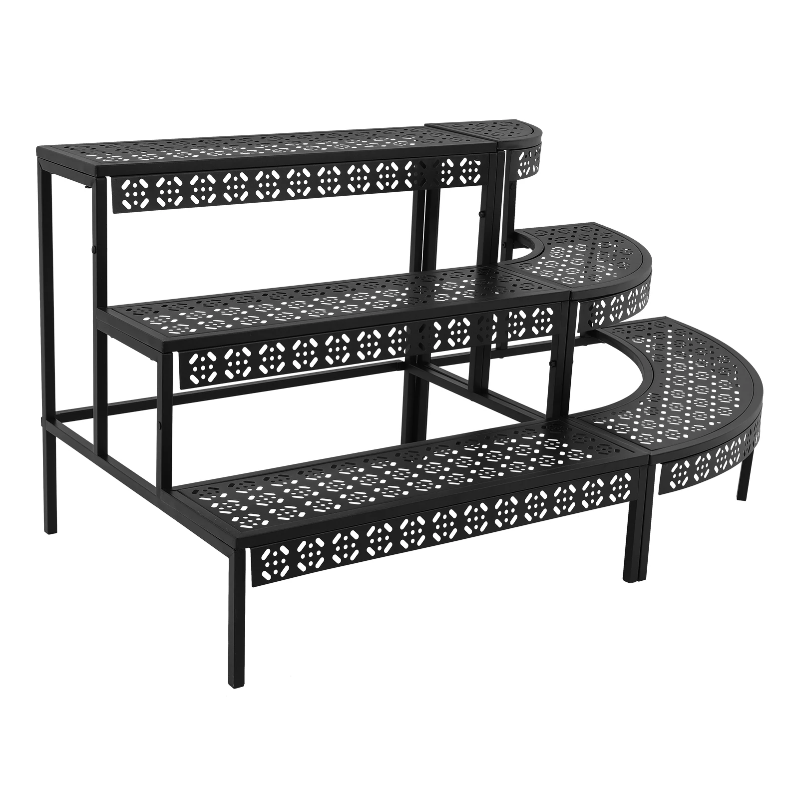 3 Tier Plant Stand Stepped Design Plant Display Stand Cut-out Pattern 3 Layers Storage Rack 51.18*23.62*23.62 Inch