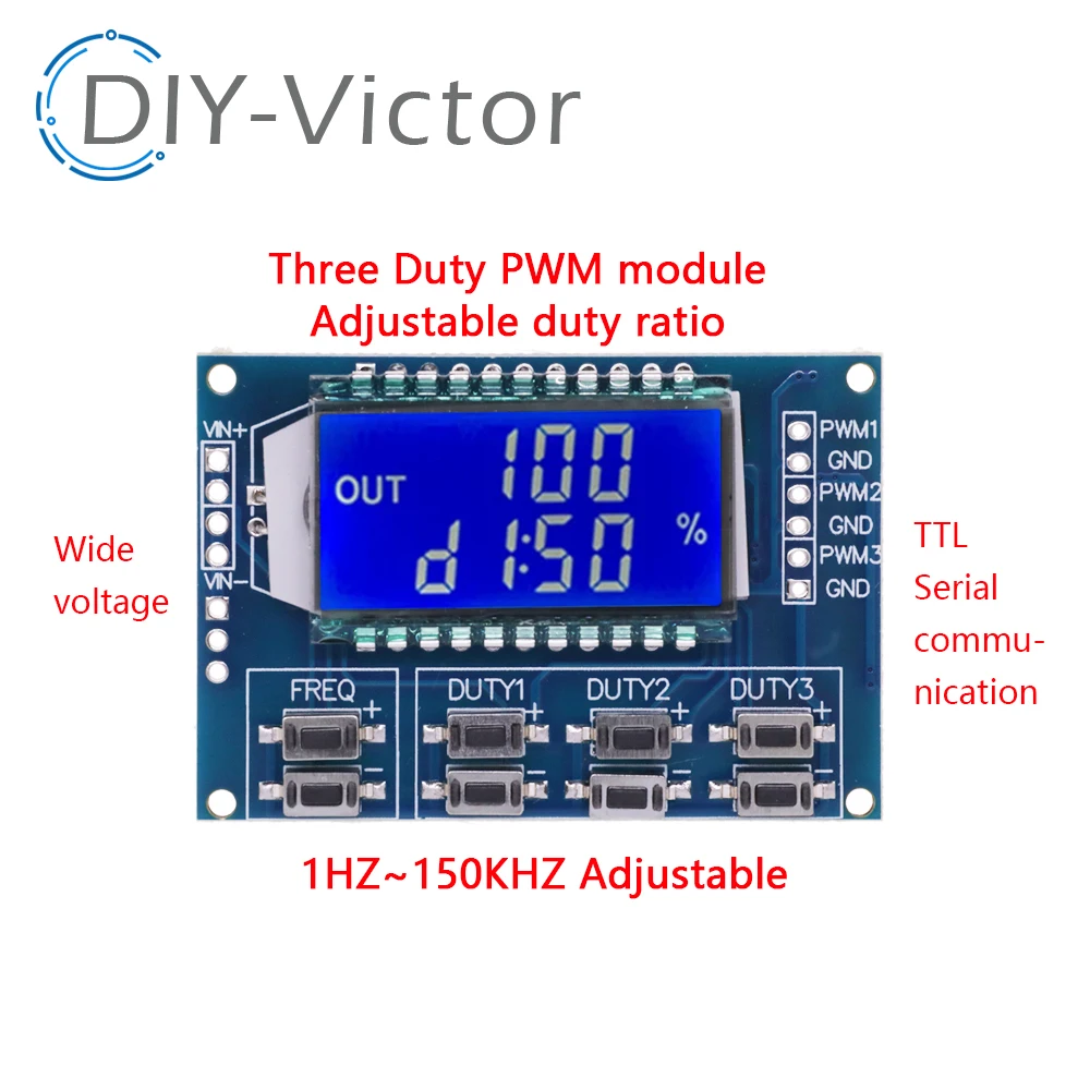 1Hz-150Khz Signal Generator Module Adjustable PWM Pulse Frequency Function Duty Cycle TTL LCD Display 5V DC 12V 24V