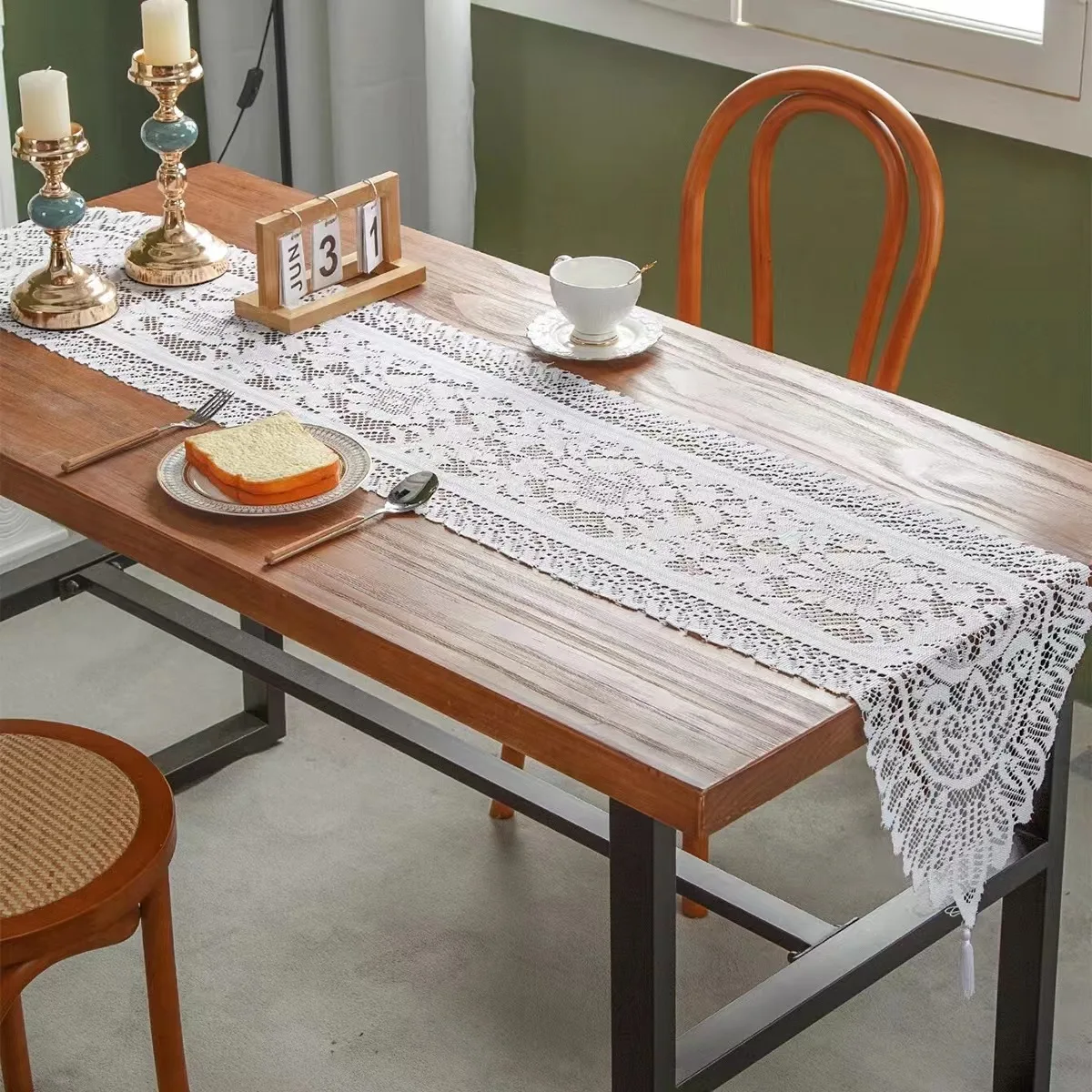 1PC European-Style Lace Tablecloth And Table Flag Set White And Red Christmas Kitchen Decorations