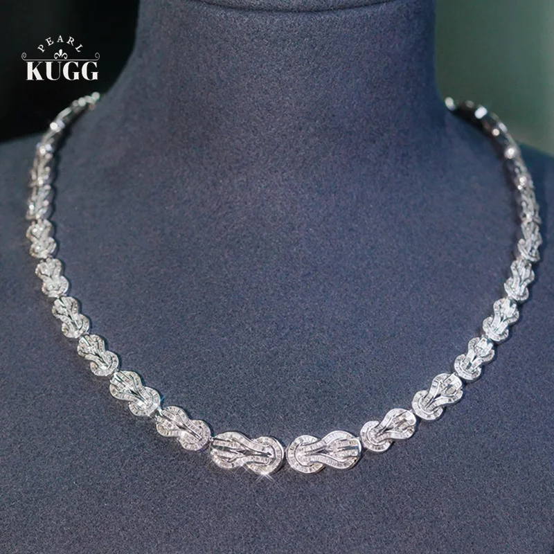 KUGG 100% 18K White Gold Necklace Luxury Fashion Design 5.30carat Real Natural Diamond Necklace for Women High Party Jewelry