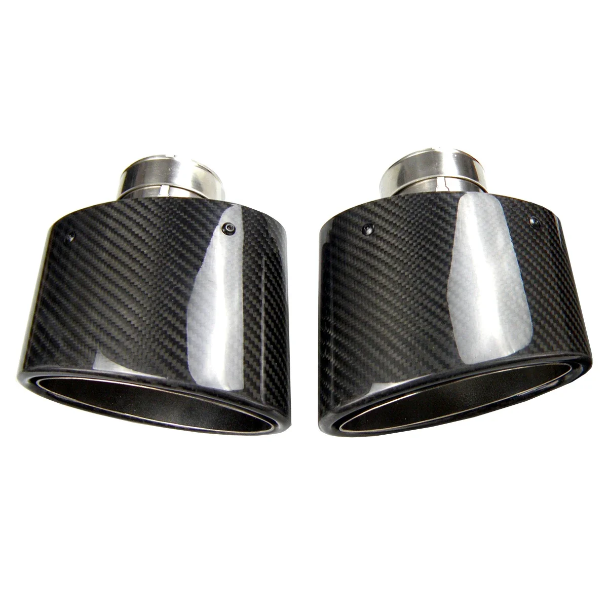 Universal 1 pair Oval slanted Carbon Fiber Exhaust Pipe Muffler Tip Glossy Black Carbon Fiber Curly Edge no logo