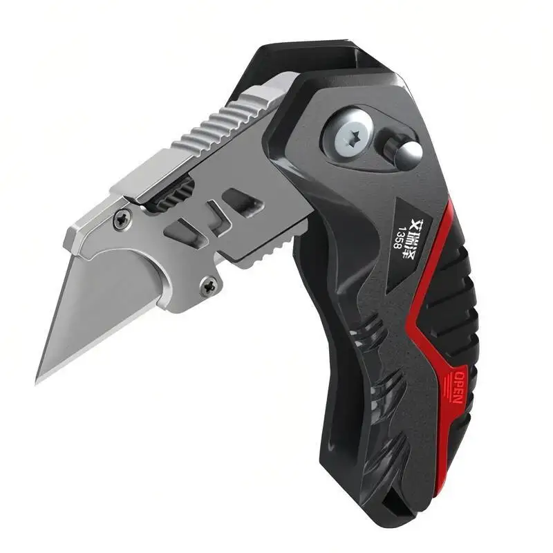 Folding Utility Knife Replaceable Blade Cutter for Cable Cartons Cardboard Boxes Sharp Durable with Safety Lock Easy Blade Chang image 2