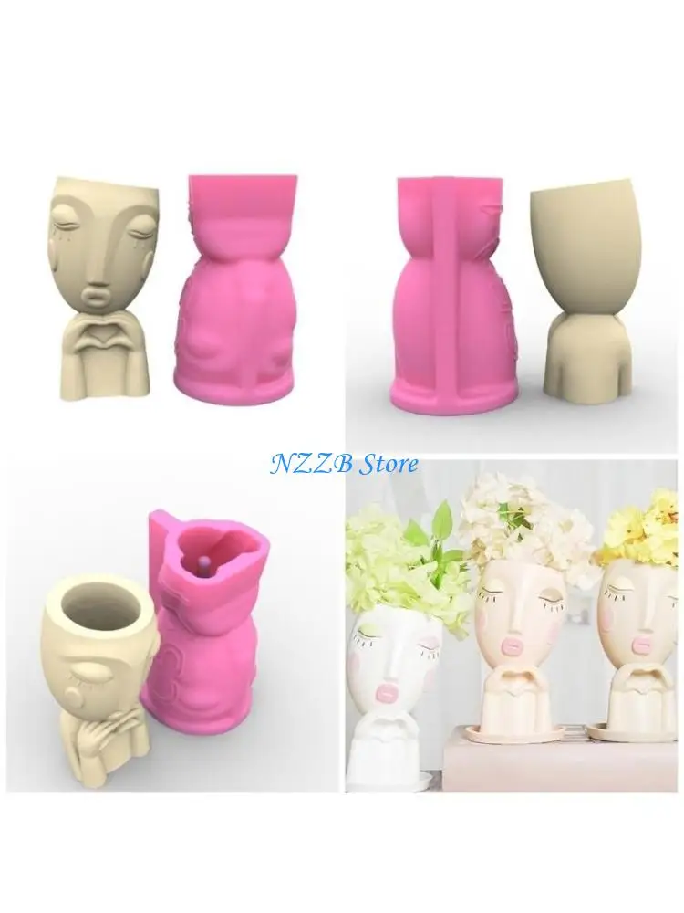 

T21F Pen Holder Silicone Mold Desktop Ornament Heart Girl Planter Flowerpot Molds Epoxy Resin Mold DIY Plaster Mold