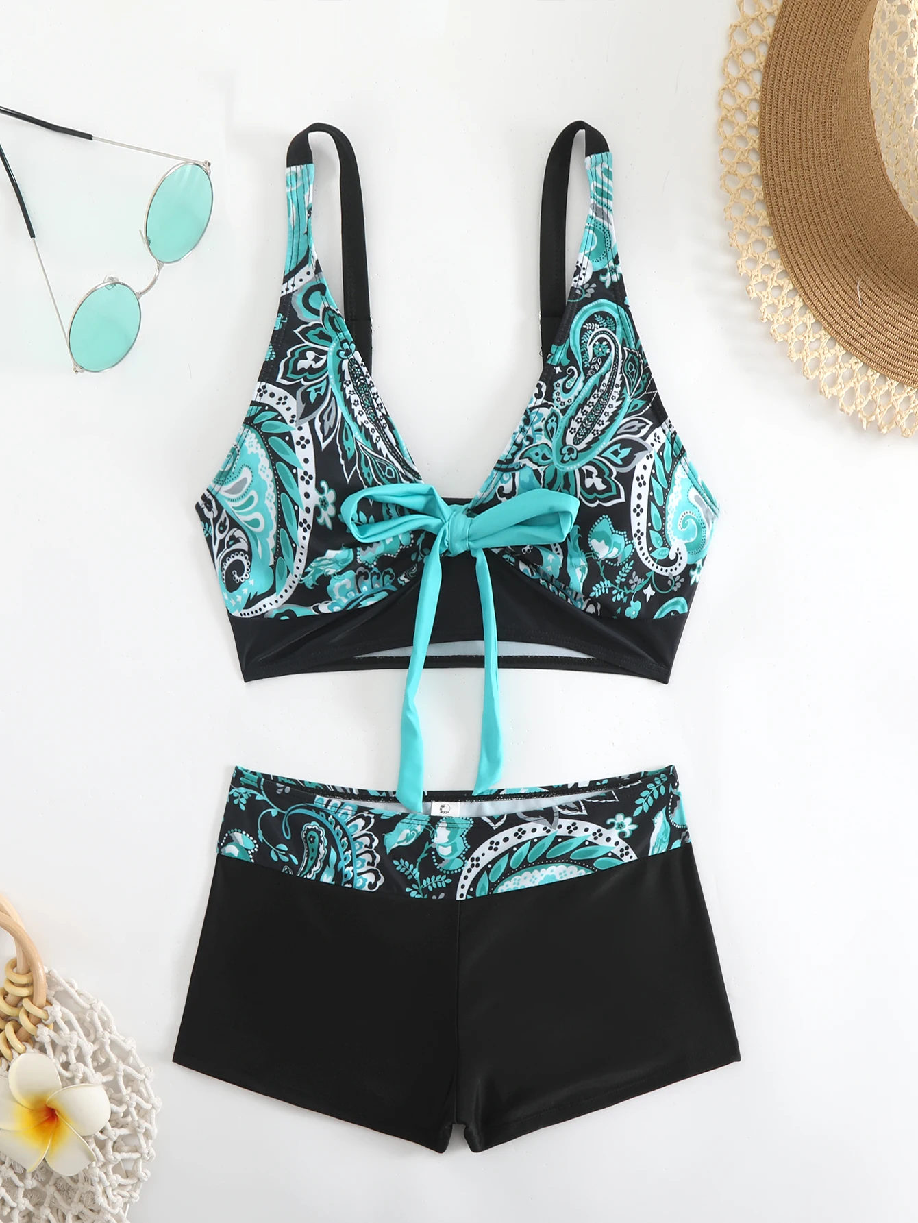 

Женский комплект танкини с цветочным принтом, элегантный купальник бикини из 2 предметов, регулируемые бретели и низ с высокой талией, летняя пляжная одежда