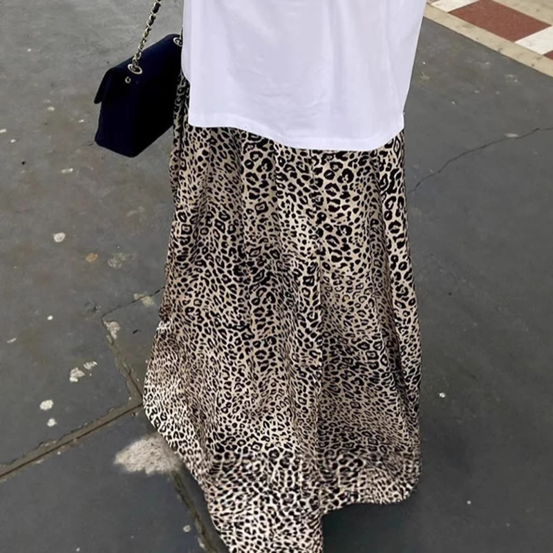 Tornova rétro imprimé léopard jupe longue pour les femmes taille haute a-ligne longueur au sol jupe Streetwear été chaud Ins Club jupe de fête