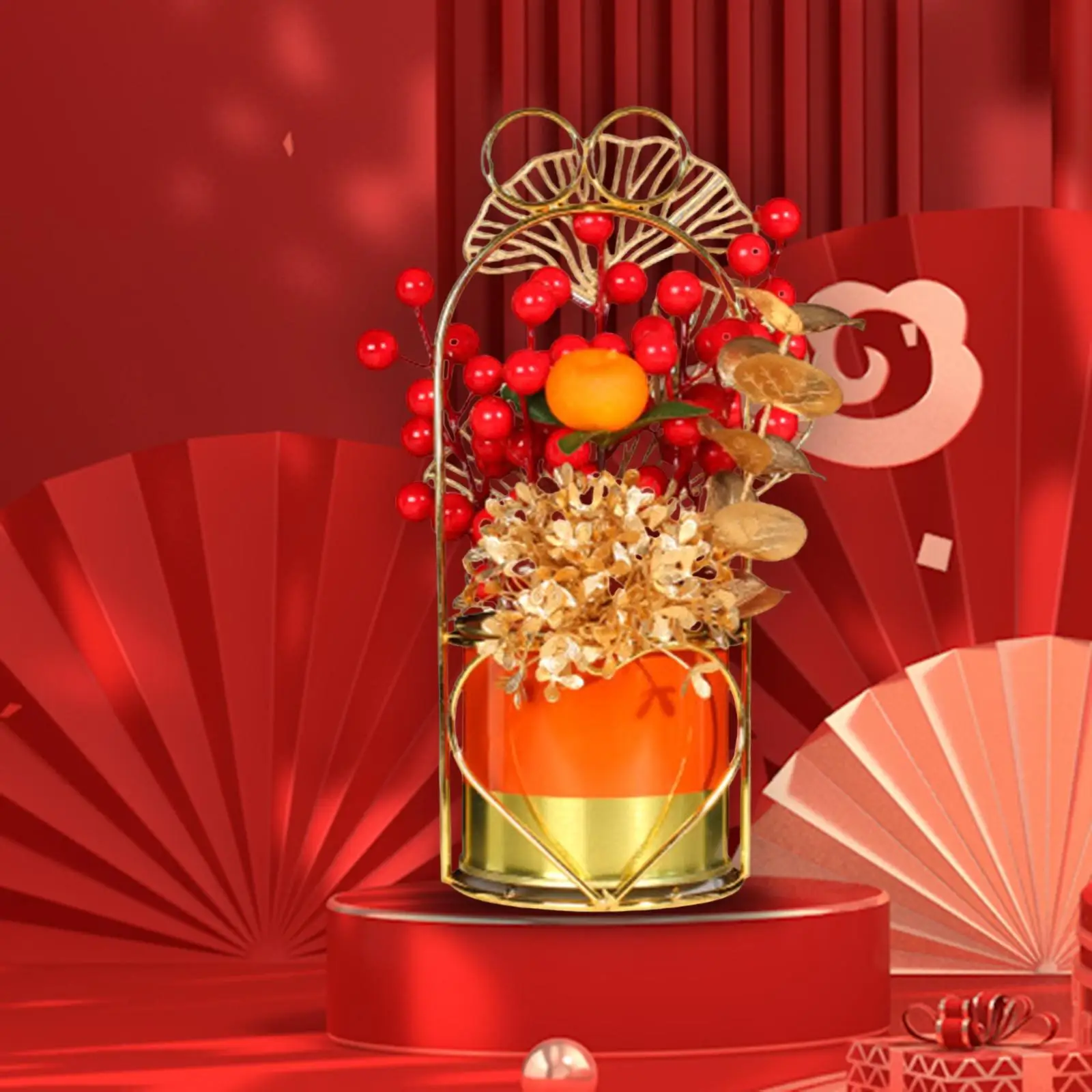 

Chinese New Year Flower Basket, Festival Table Centerpiece Tabletop Photos Props