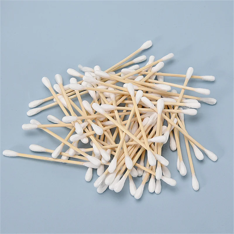 3 paquetes de 300 Uds. De hisopos de algodón redondos de doble cabeza con palos de bambú, herramientas cosméticas para el cuidado de las uñas con punta de precisión