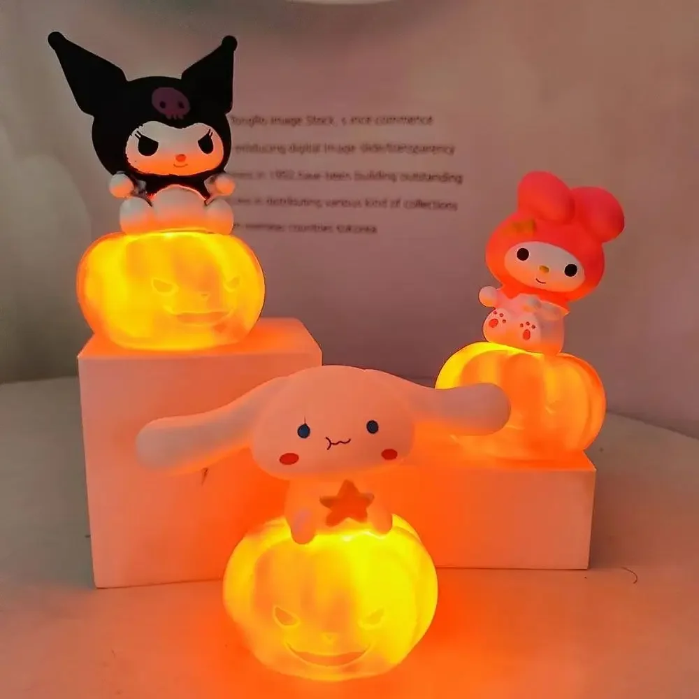 Sanrio Anime Kawaii Figure My Melody Pumpkin Night Light Cute Kuromi Cinnamoroll Small Table Halloween Desktop Decoration Toys