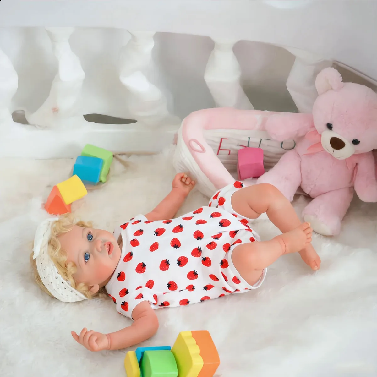 

22" Reborn Baby Doll Girl - Realistic Full Body Silicone Vinyl Toddler Doll, Lifelike Handmade Newborn Baby Doll with Strawberry Clothes & Accessories, Perfect Birthday Gift for Kids