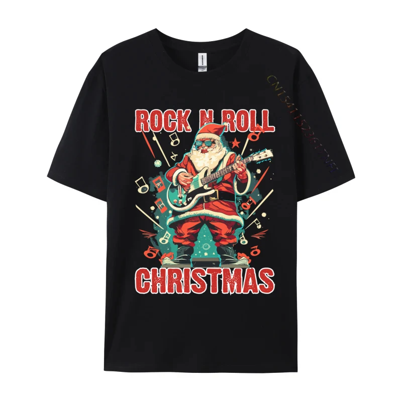 

Rock N Roll Christmas Santa Playing Guitar T Shirt Men T-Shirt Youth Art Tees Graphic Funky Group Tops Shirts Wholesale